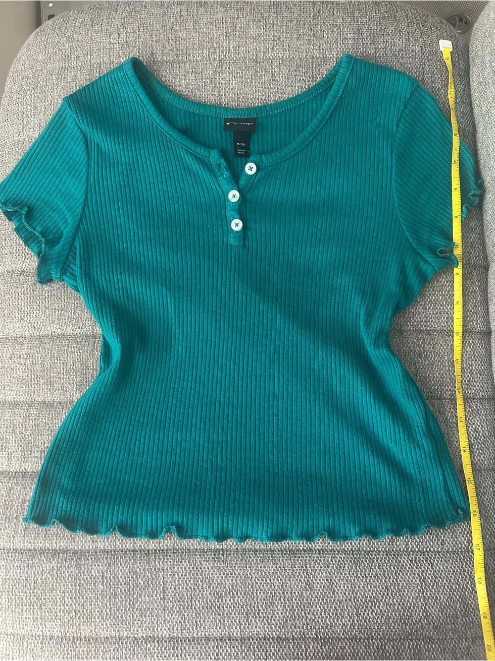 Target Teal Ribbed Short-Sleeve Henley Top